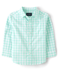 Baby And Toddler Boys Long Sleeve Gingham Poplin Button Up Shirt - aqua | The Children's Place