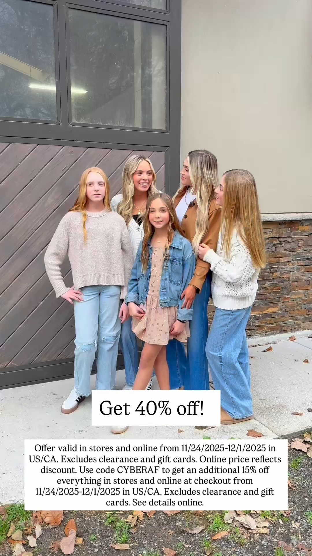 #AbercrombiePartner Cyber Week at Abercrombie Kids is HERE and the trending styles tweens are obsessed with are finally on sale! 

Offer valid in stores and online from 11/24/2025-12/1/2025 in US/CA. Excludes clearance and gift cards. Online price reflects discount. Use code CYBERAF to get an additional 15% off everything in stores and online at checkout from 11/24/2025-12/1/2025 in US/CA. Excludes clearance and gift cards. See details online.


#LTKmomlife #LTKCyberWeek #LTKKids