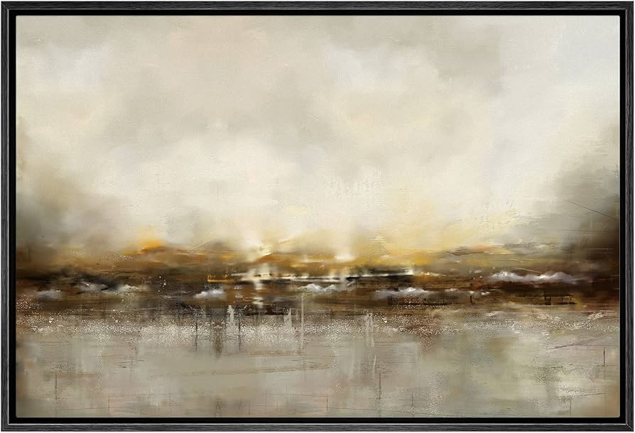 SIGNWIN Framed Canvas Wall Art Dramatic Golden Landscape by The Sea on a Cloudy Day Coastal Ocean... | Amazon (US)