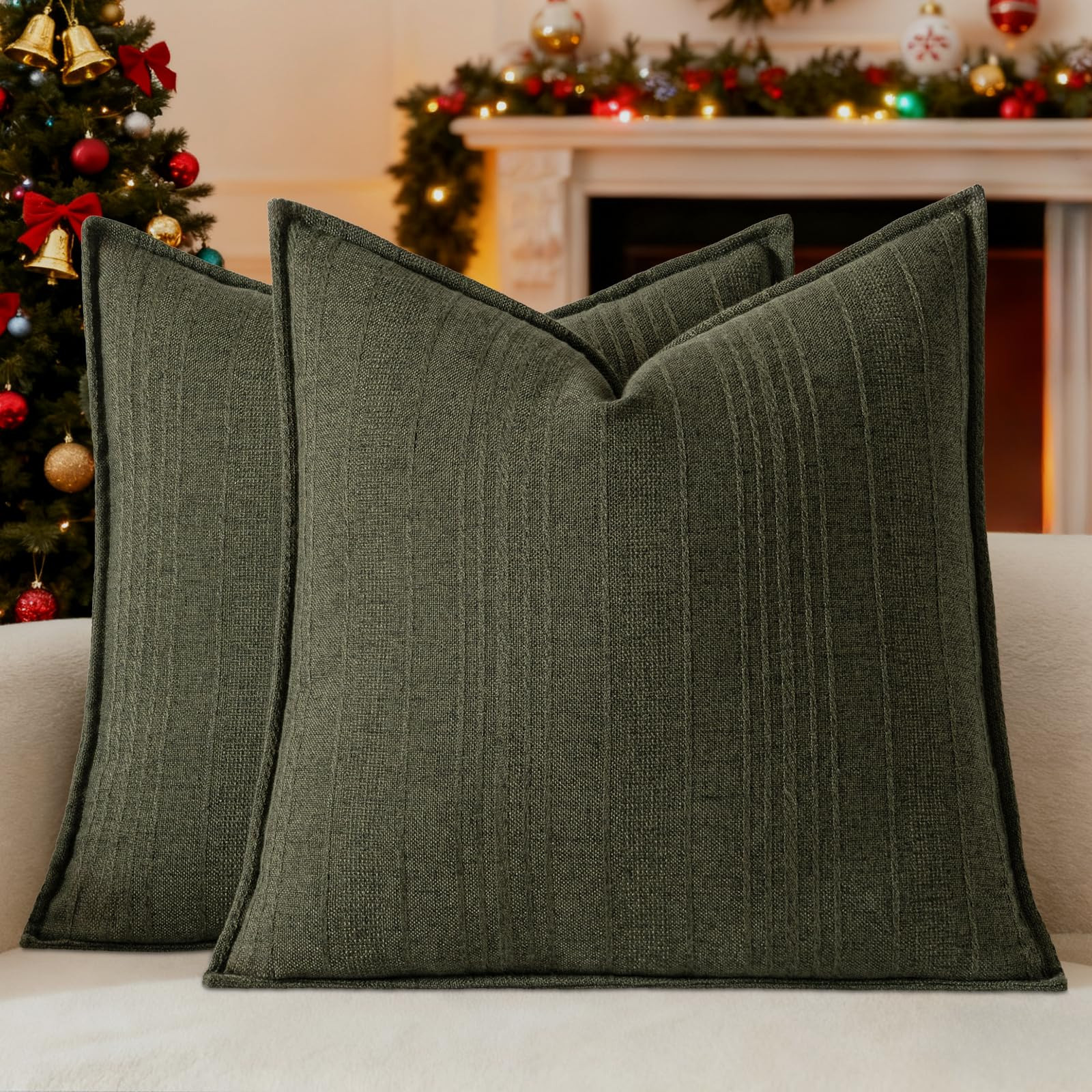 a moment Christmas Linen Pillow Covers Set of 2,Boho Farmhouse Throw Pillowcases Neutral Textured... | Amazon (US)
