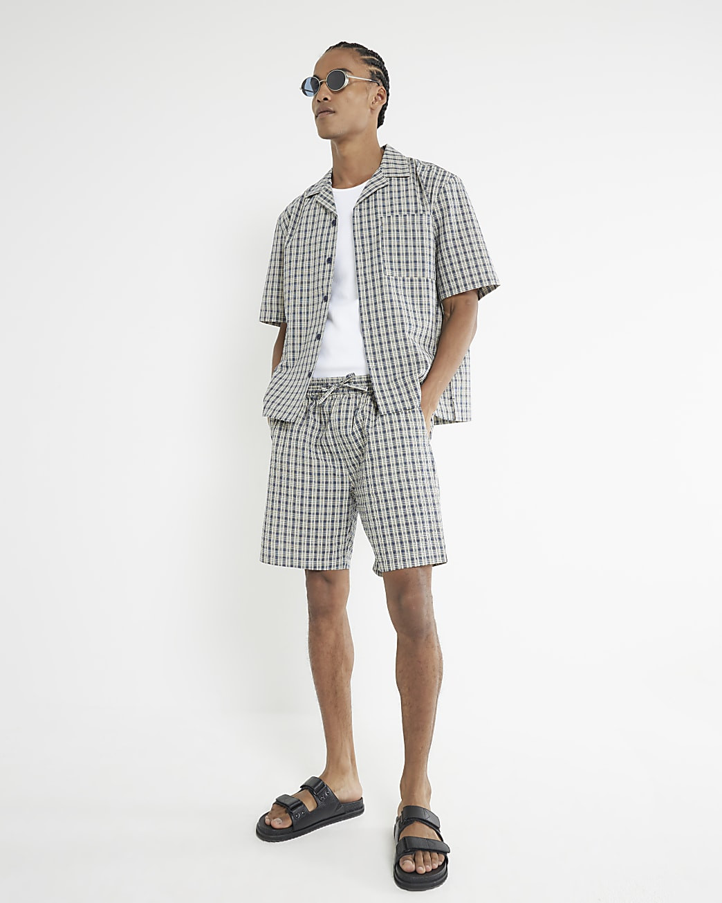 Blue Boxy Fit Check Seersucker Shirt | River Island UK & IE