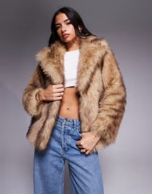 Threadbare faux fur jacket with oversized collar in light brown | ASOS | ASOS (Global)