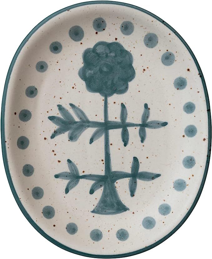 Creative Co-Op Hand Painted Stoneware Floral Design, Multicolor Platter, Blue | Amazon (US)