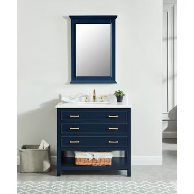 allen + roth Presnell 36-in Navy Blue Undermount Single Sink Bathroom Vanity with Carrara White N... | Lowe's