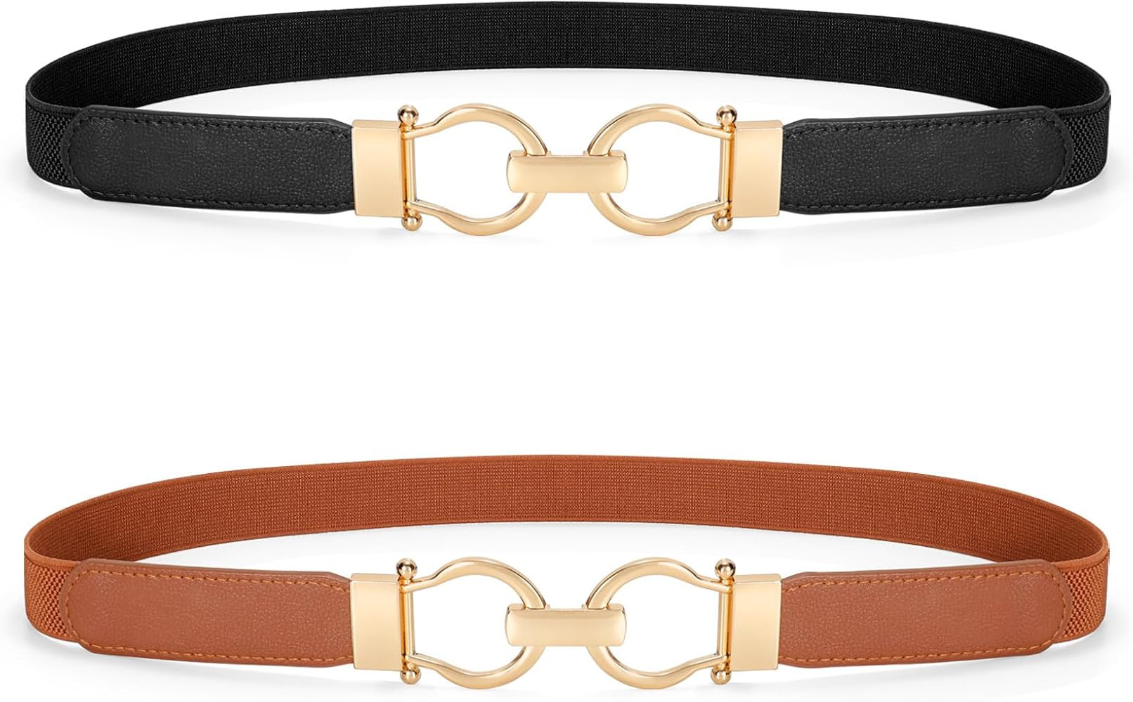 WHIPPY 2 Pack Skinny Elastic Belts for Women Thin Stretchy Waist Belt for Dresses with Gold Buckl... | Amazon (US)