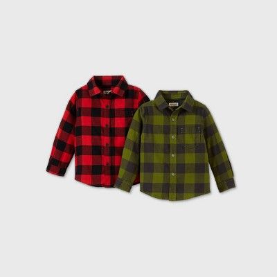 Toddler Boys' 2pk Long Sleeve Woven Button-Down Shirt - Cat & Jack™ Gray/Red | Target