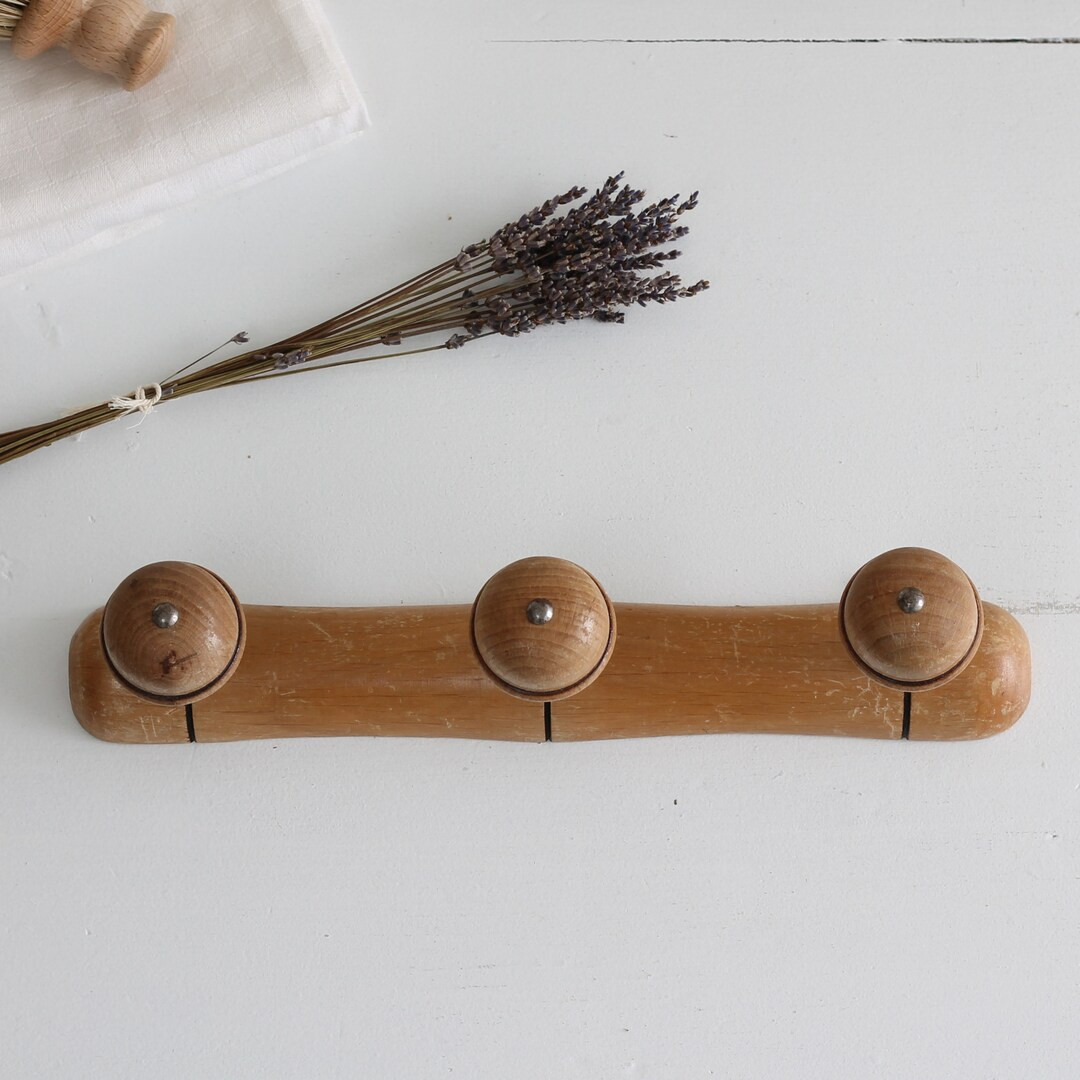 Vintage French Wooden 3 Peg Bistro Coat Rack Wood Clothes - Etsy | Etsy (US)