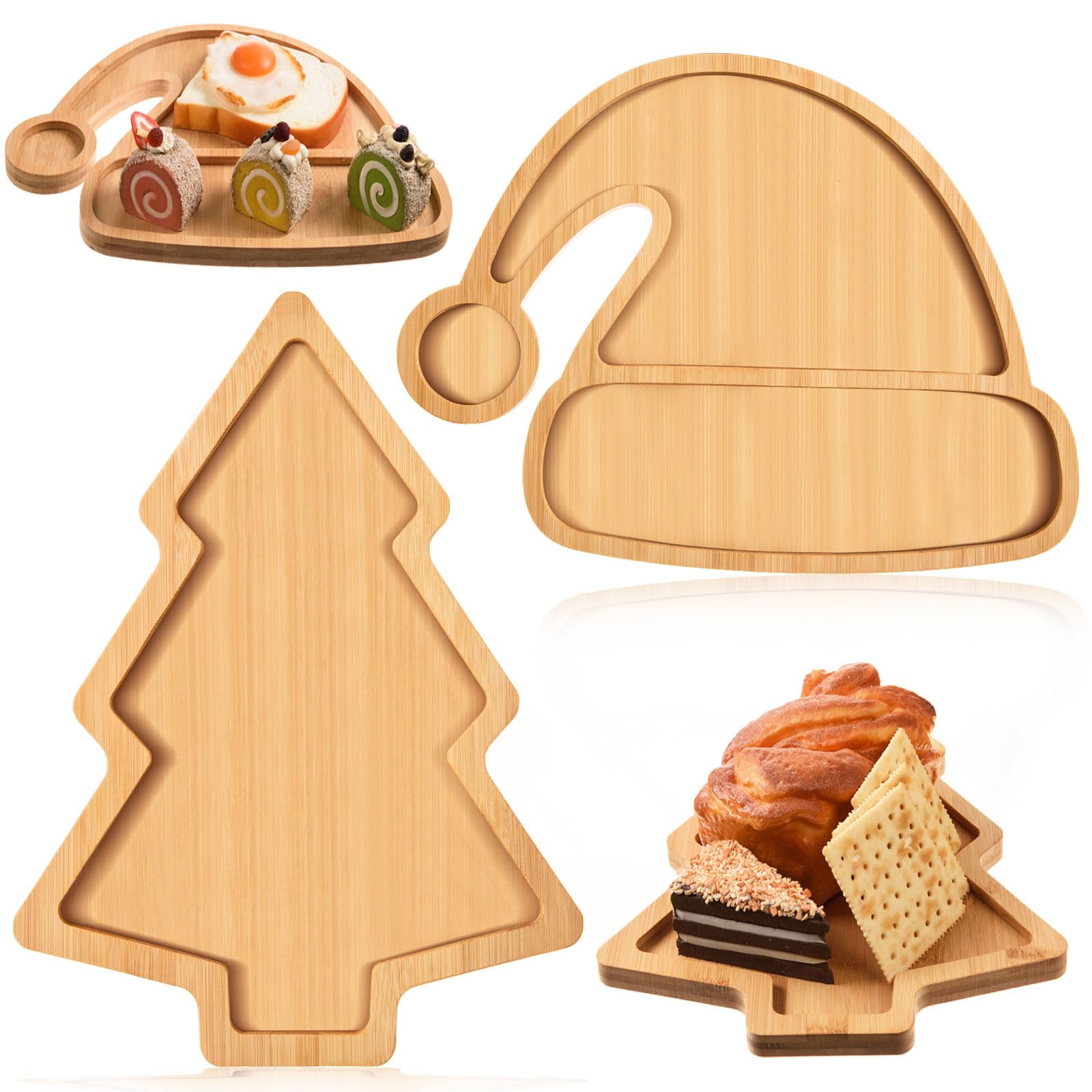 AWIZOM 2 Pcs Christmas Serving Platters Christmas Tree and Santa Hat Shaped Wooden Trays Xmas Bam... | Amazon (US)