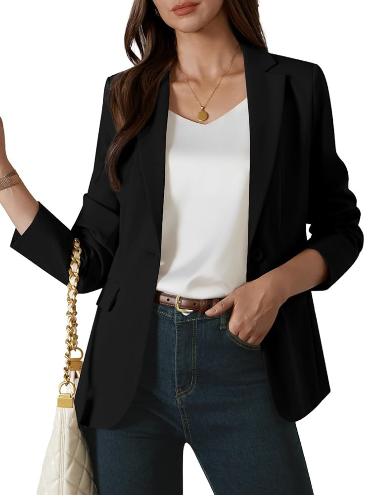 Womens One Button Blazer Casual Open Front Long Sleeve Suit Jackets Business Work Office Blazers | Amazon (US)