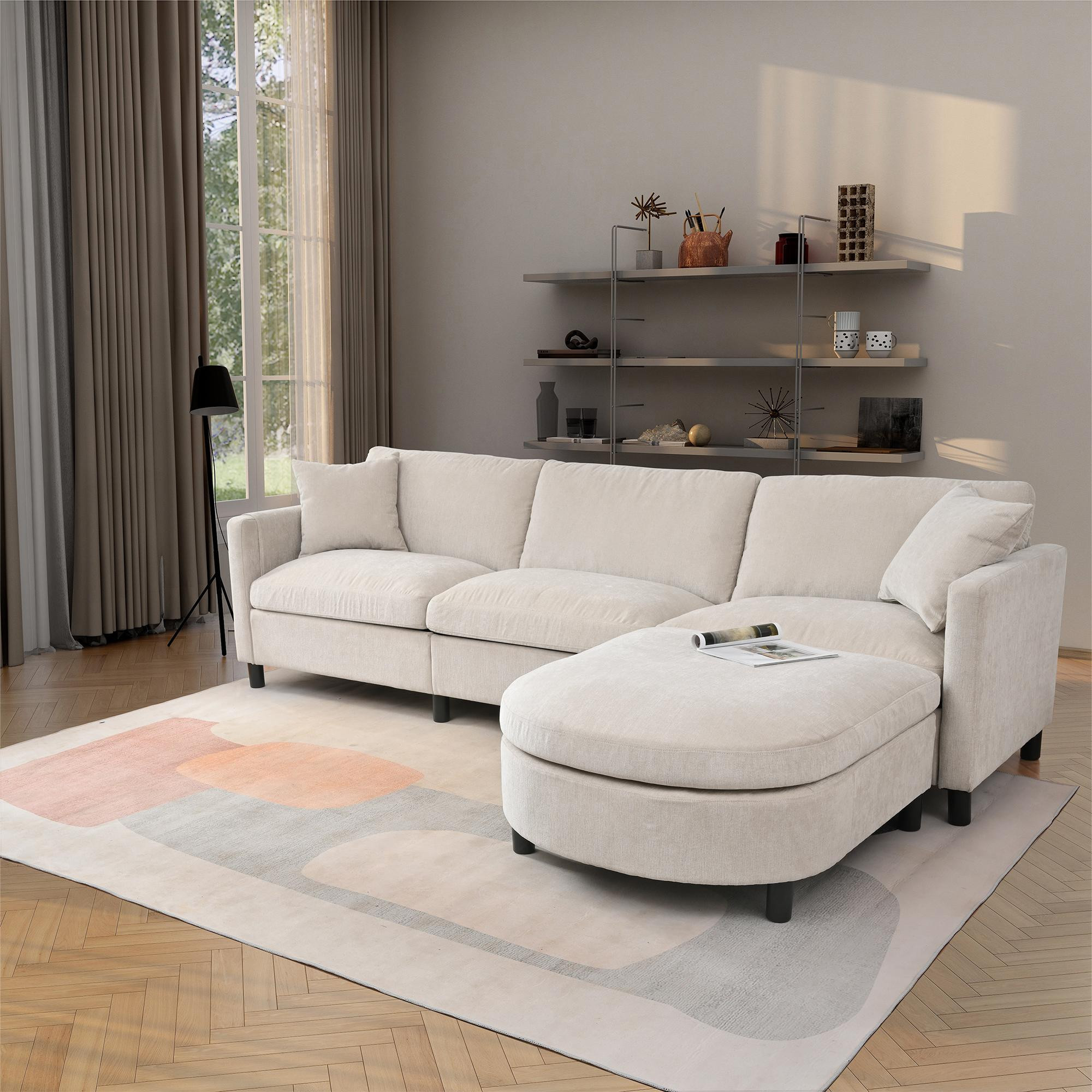 Bayfeve Modern Sofa 107.87-in W Modern Beige 4-seater Storage Sofa Cotton in White | BF-1117S71-IN | Lowe's