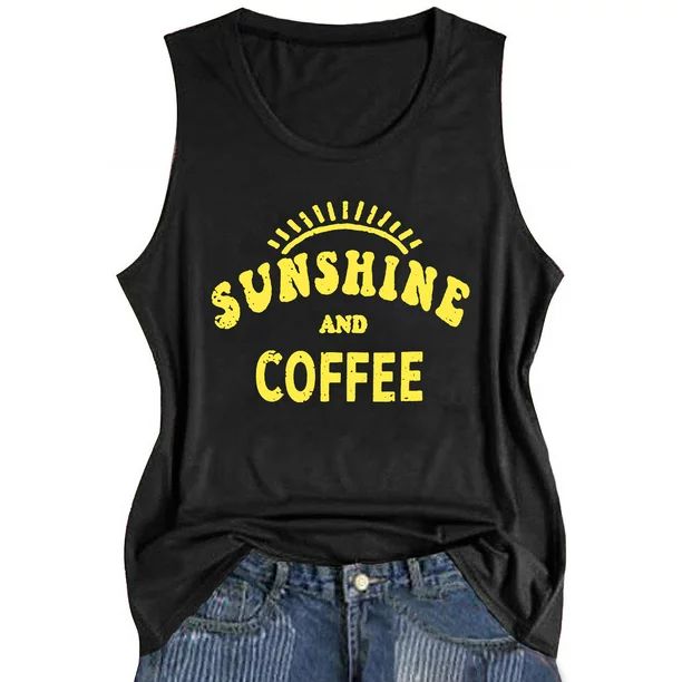 Womens Tank Tops Here Comes The Sun Shirts Sleeveless Sunshine Coffee Graphic Tank Tops Tee | Walmart (US)