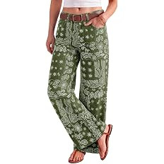 Tankaneo Womens Baggy Wide Leg Jean Floral Print Boho High Waist Denim Pant | Cotton,Boyfriend,Y2... | Amazon (US)