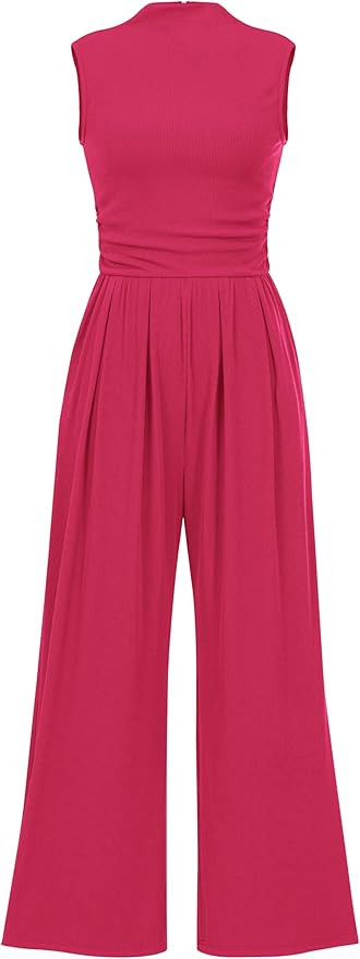 PRETTYGARDEN Womens Summer Jumpsuits Dressy Casual One Piece Outfits Sleeveless Mock Neck Wide Le... | Amazon (US)