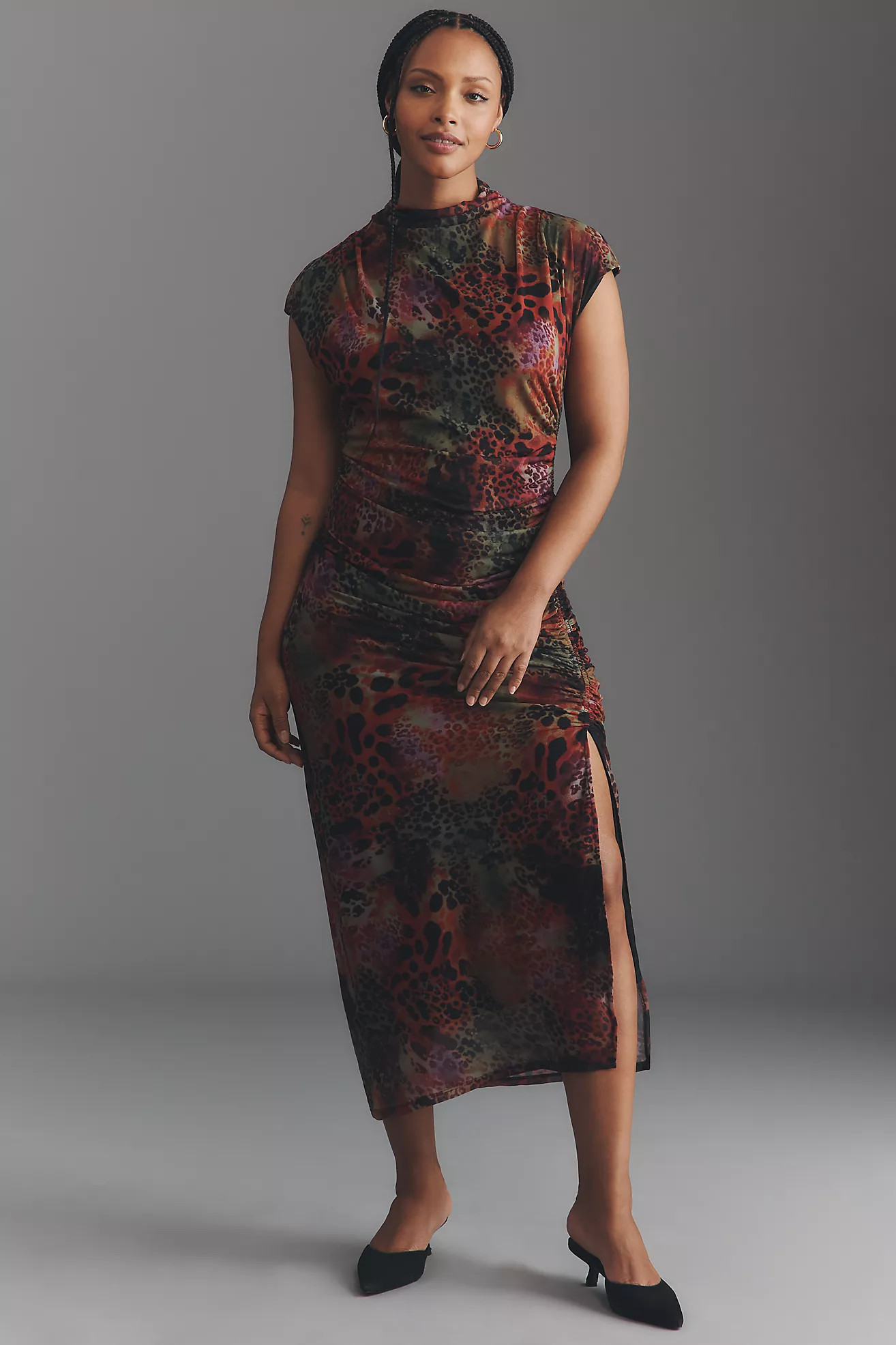 The Maya Ruched Cowl-Neck Mesh Dress | Anthropologie (US)