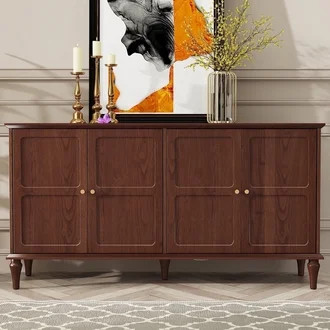HLR Mid Century 58" Wood 4 Door Sideboard Buffet Cabinet with Storage for Living Dining (Brown) | Walmart (US)