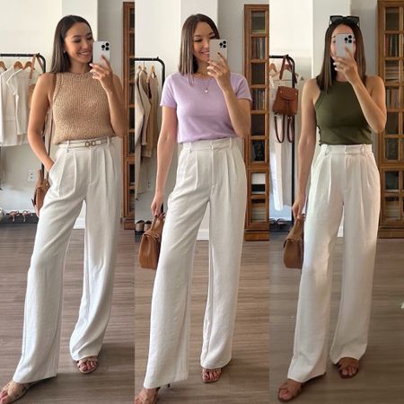 Styling the white Abercrombie pants 3 ways 🤍

• pants - run a little tight on the waist, wearing 25 regular 
• available in other colors & inseams 
• I recommend getting the petite length if you’re under 5’4” or have shorter legs 

Vacation / travel / dressy 

#LTKfindsunder100 #LTKsalealert #LTKstyletip