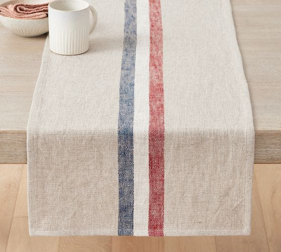 Patriotic Stripe Cotton/Linen Table Runner | Pottery Barn (US)