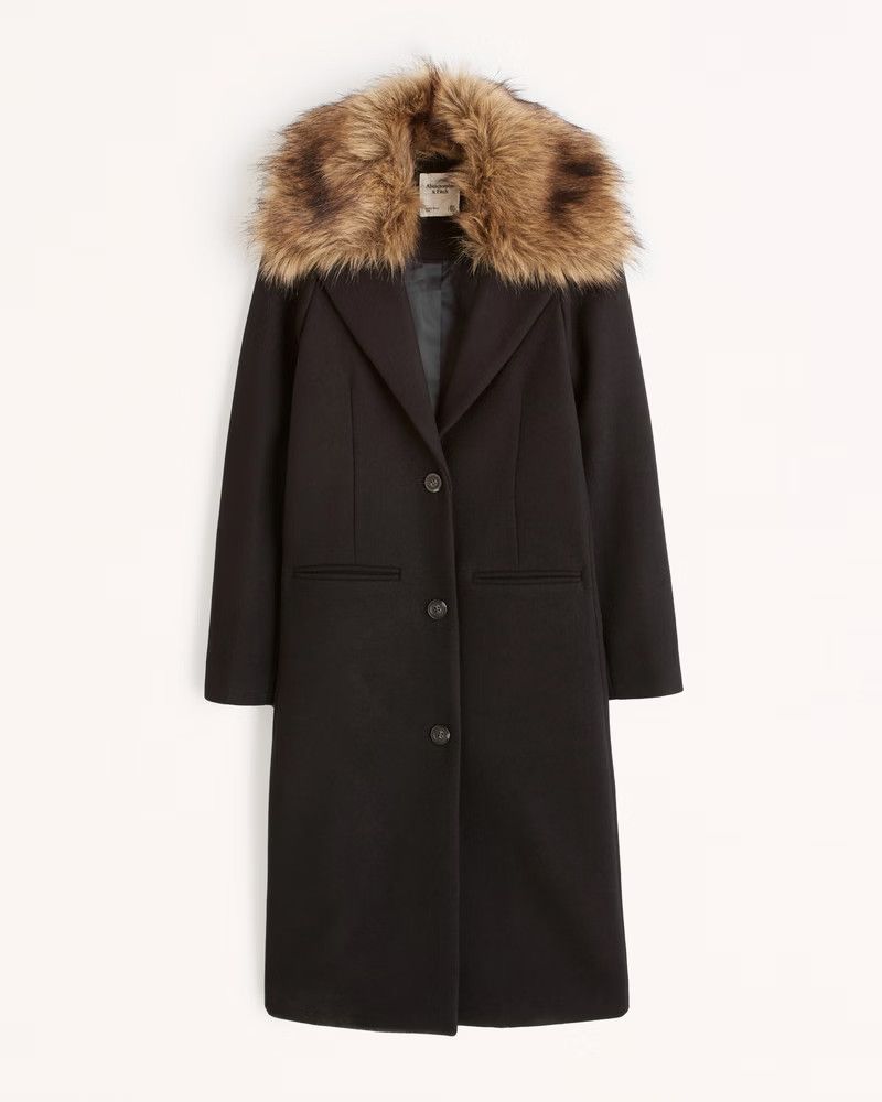 Long-Length Wool-Blend Coat | Black Wool Coat | Long Black Coat | Abercrombie Outfit | Abercrombie & Fitch (US)
