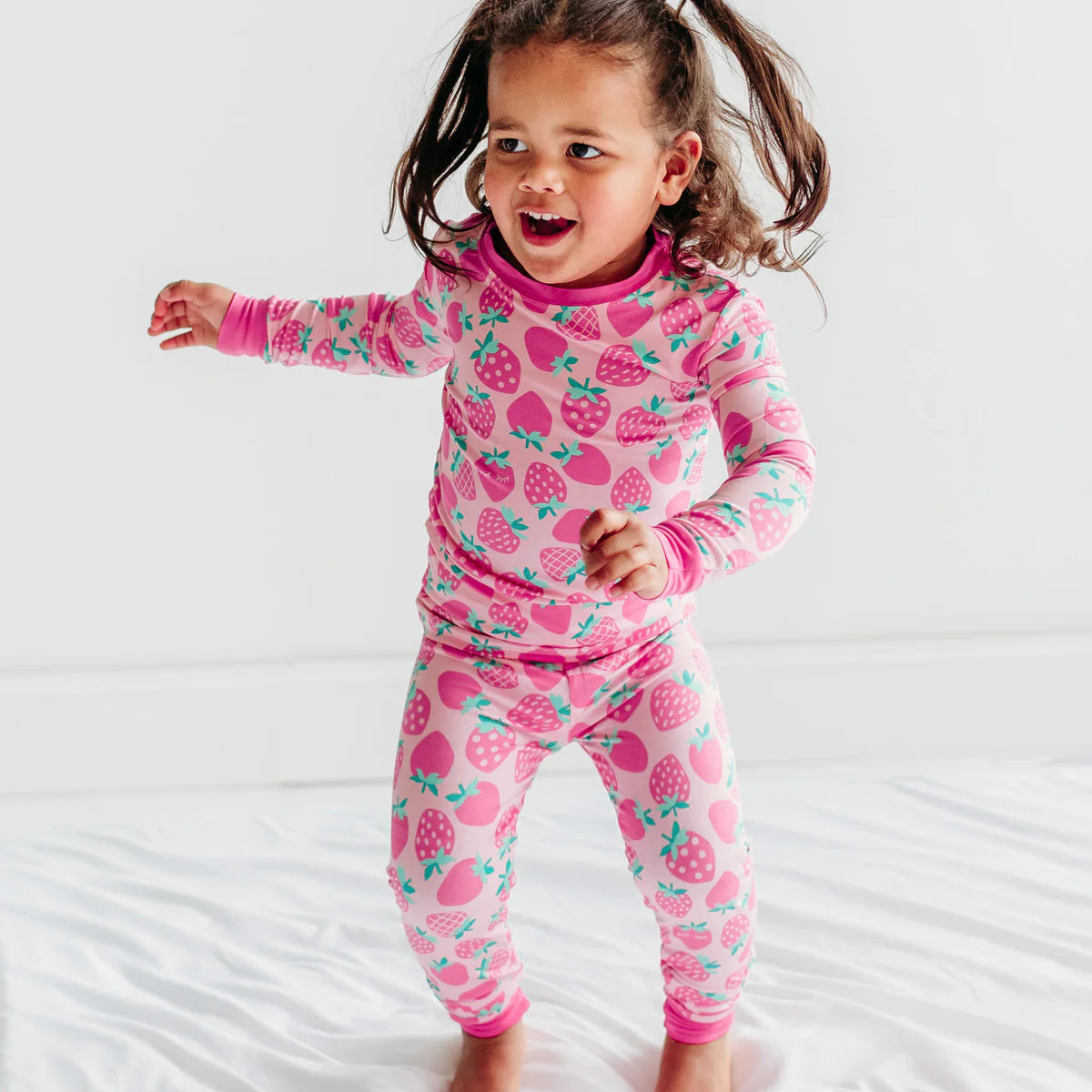 Sweet Strawberries Two-Piece Bamboo Viscose Pajama Set | Little Sleepies