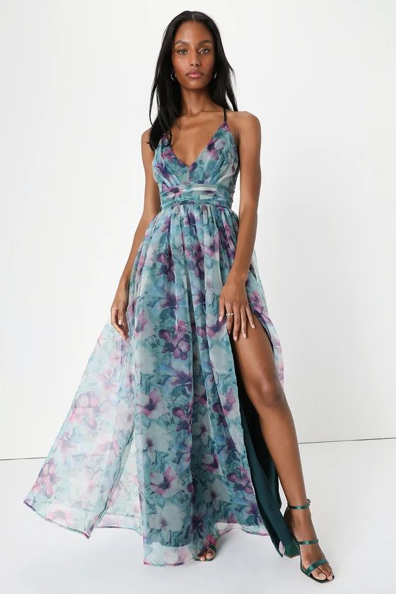Romance that Wows Dark Teal Floral Print Organza Maxi Dress | Lulus (US)