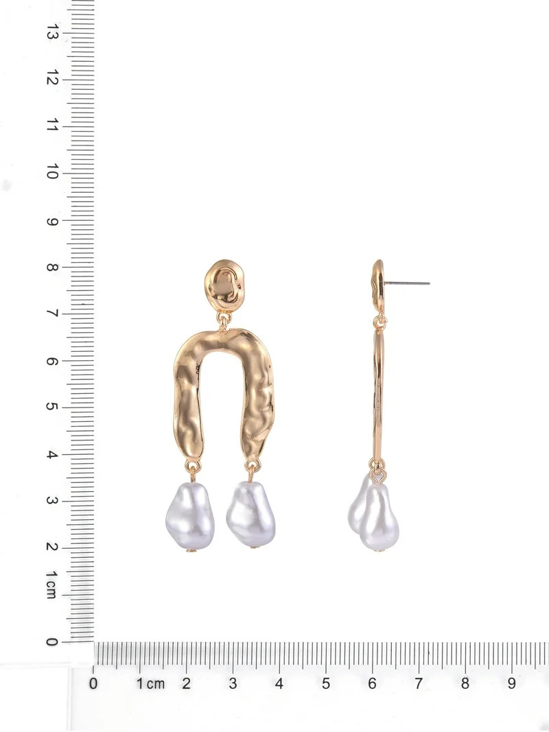 Time and Tru Women's Hammered Metal Acrylic Pearl Goldtone Post Drop Earrings | Walmart (US)