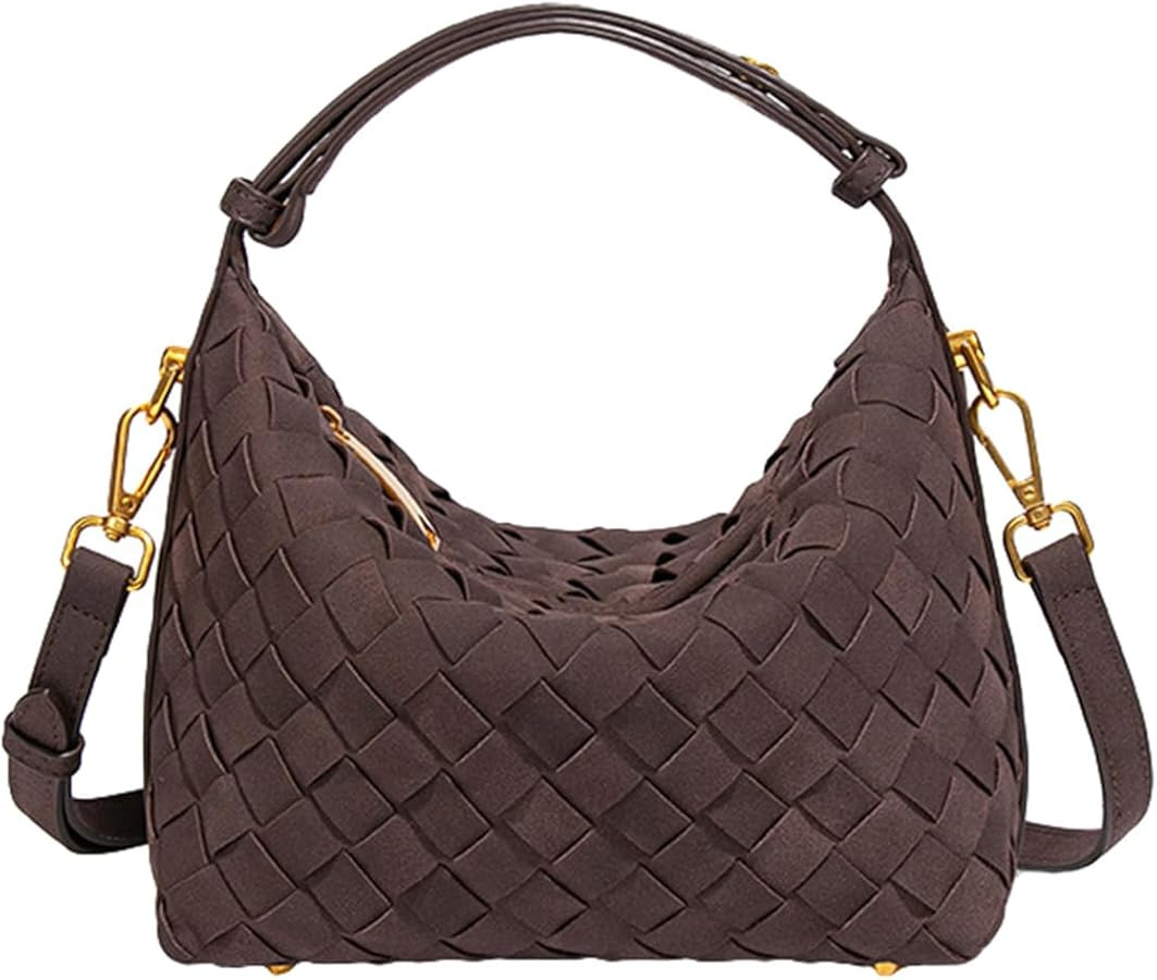 Women's Suede Woven Bag Shoulder Tote Purse Faux Suede Crossbody Handbag Clutch Woven Hobo Bag Sa... | Amazon (US)