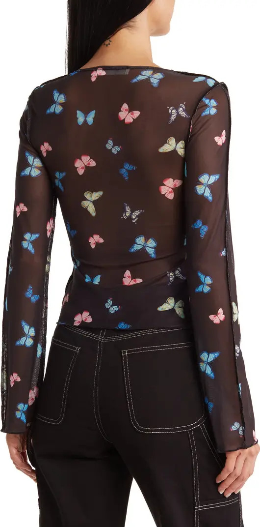 Mesh Print Front Tie Top | Nordstrom Rack