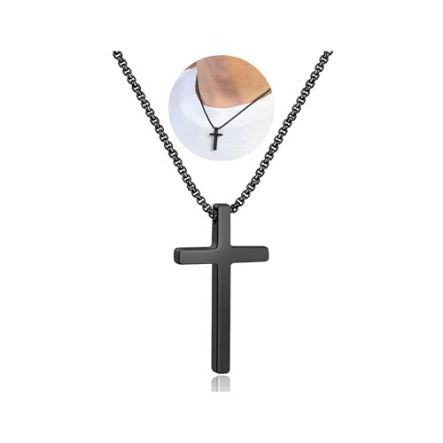 IEFSHINY Stainless Steel Black Cross Pendant Necklaces for Men - Mens Small Pendant Cross Chain Necklace 20 Inch Black Jewelry Easter Gifts for Men Boys Gifts Idea | Amazon (US)