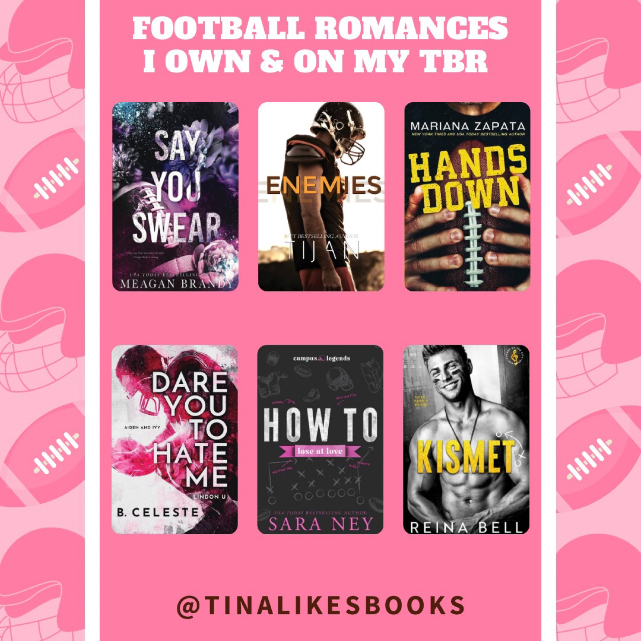 Football romances that I own and are still on my TBR! 

#tinalikesbooks #bookstagram #booksbooksbooks #bookstagrammer #booktok #bookinfluencer #bookfluencer #bookreviews #bookreviewer #romancebooklover #bookaesthetic #pinkaesthetic #LTKbooks 

#LTKSale #LTKSeasonal #LTKGiftGuide