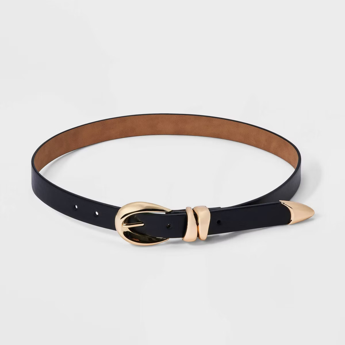 Women's Organic Gold Buckle Belt - A New Day™ Black M: Adjustable Skinny Belt, Solid Pattern,  ... | Target