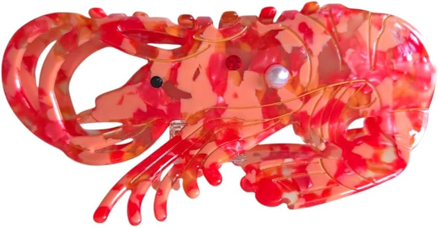 Funny Ocean Shrimp Hair Clips,Cute Acetate Hair Clip,Big Claw Clips for Women,Red | Amazon (US)