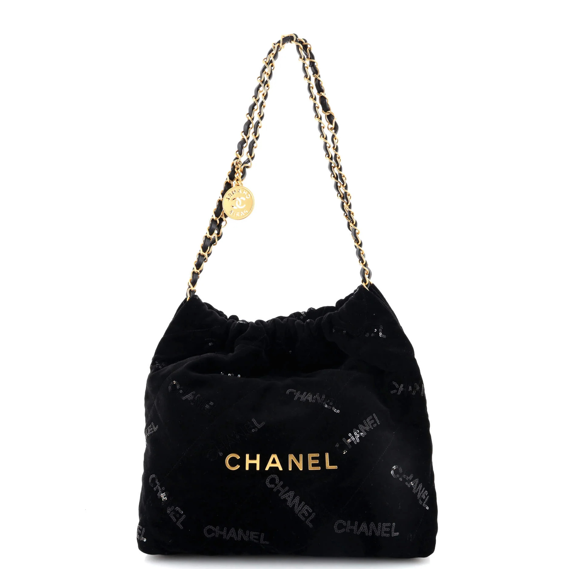 CHANEL 22 Chain Hobo Quilted Velvet with Sequins Small | Rebag