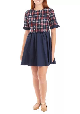 ENGLISH FACTORY Women's Mixed Media Tweed Poplin Mini Dress | Belk