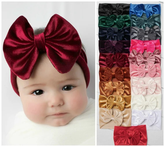 Baby Headband, Big Bow Baby Girl Headbands, Baby Headwraps, Velvet Bow Headband, Christmas Velvet... | Etsy (US)