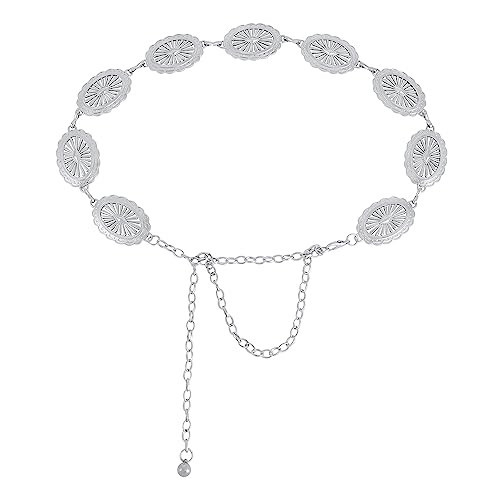 Womens Silver Belt Western Belts Metal Chain Belt Country Cowgirl Belt Waist Chain Y2K Boho Concho Belt Silver Belt A S | Amazon (US)