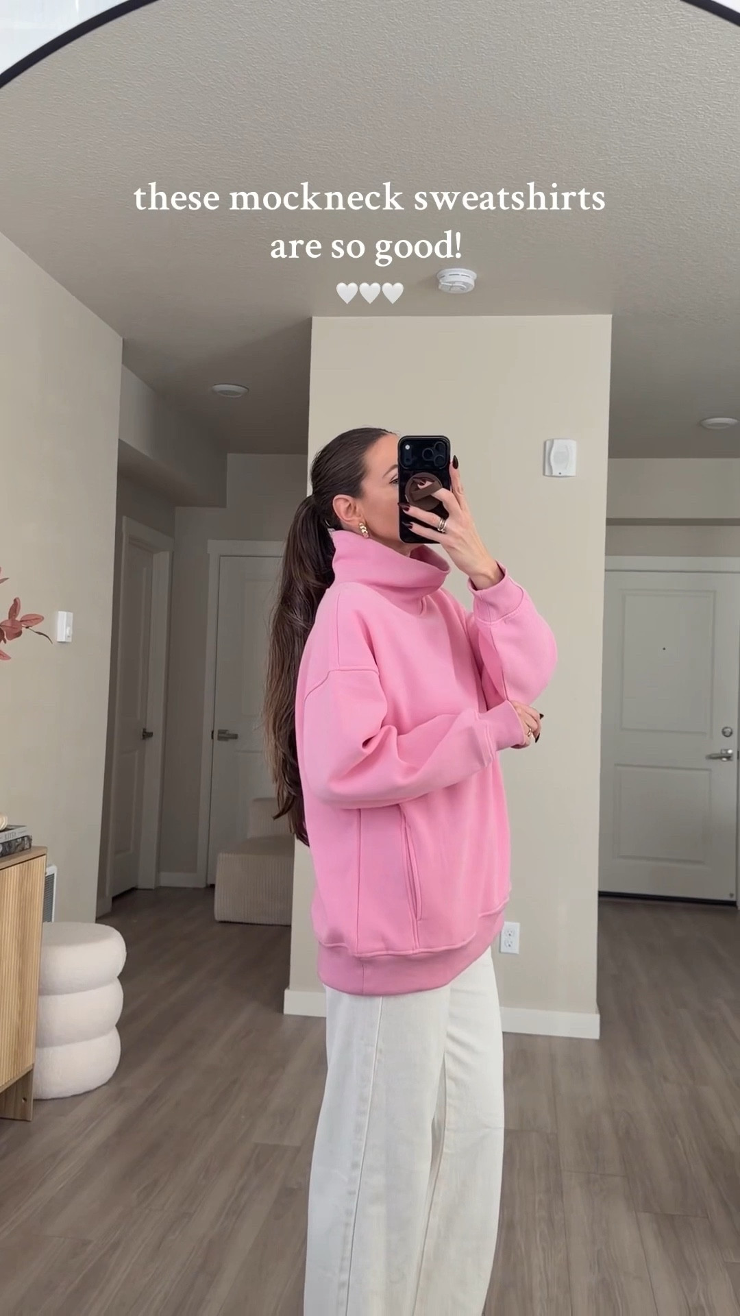  oversized mockneck sweater.  i'm 5'7 and wearing medium 

got it in four colors to try on .  many more colors available #funnelnecksweater #mocknecksweatshirt #oversizedsweater