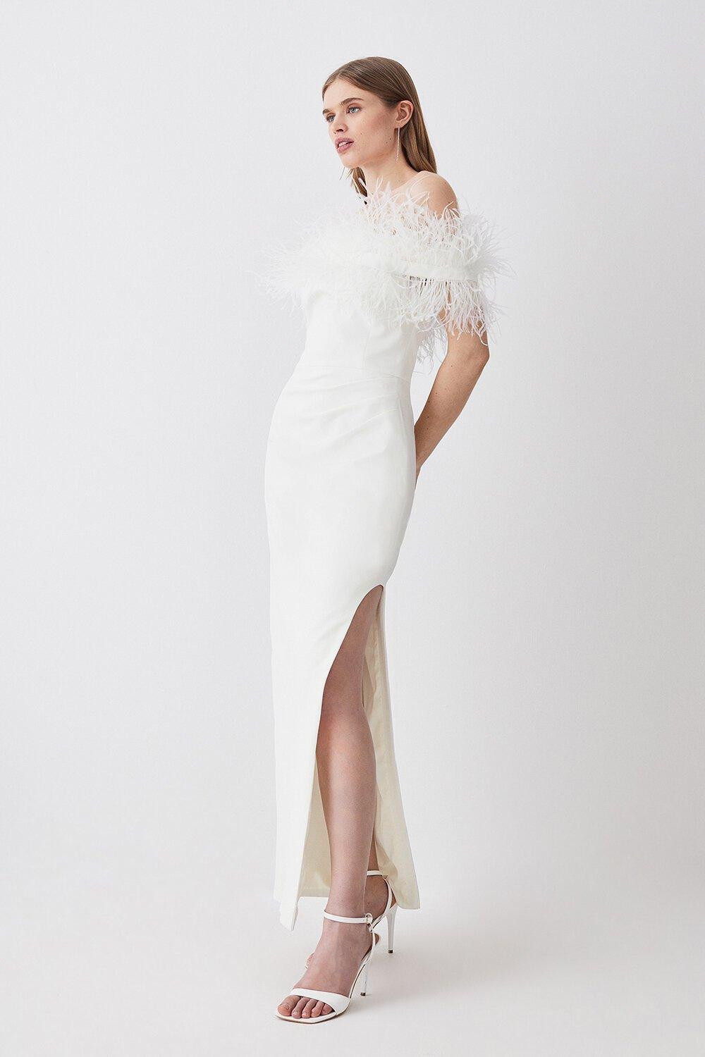 Feather Bardot Stretch Crepe Tailored Maxi Dress | Karen Millen UK + IE + DE + NL