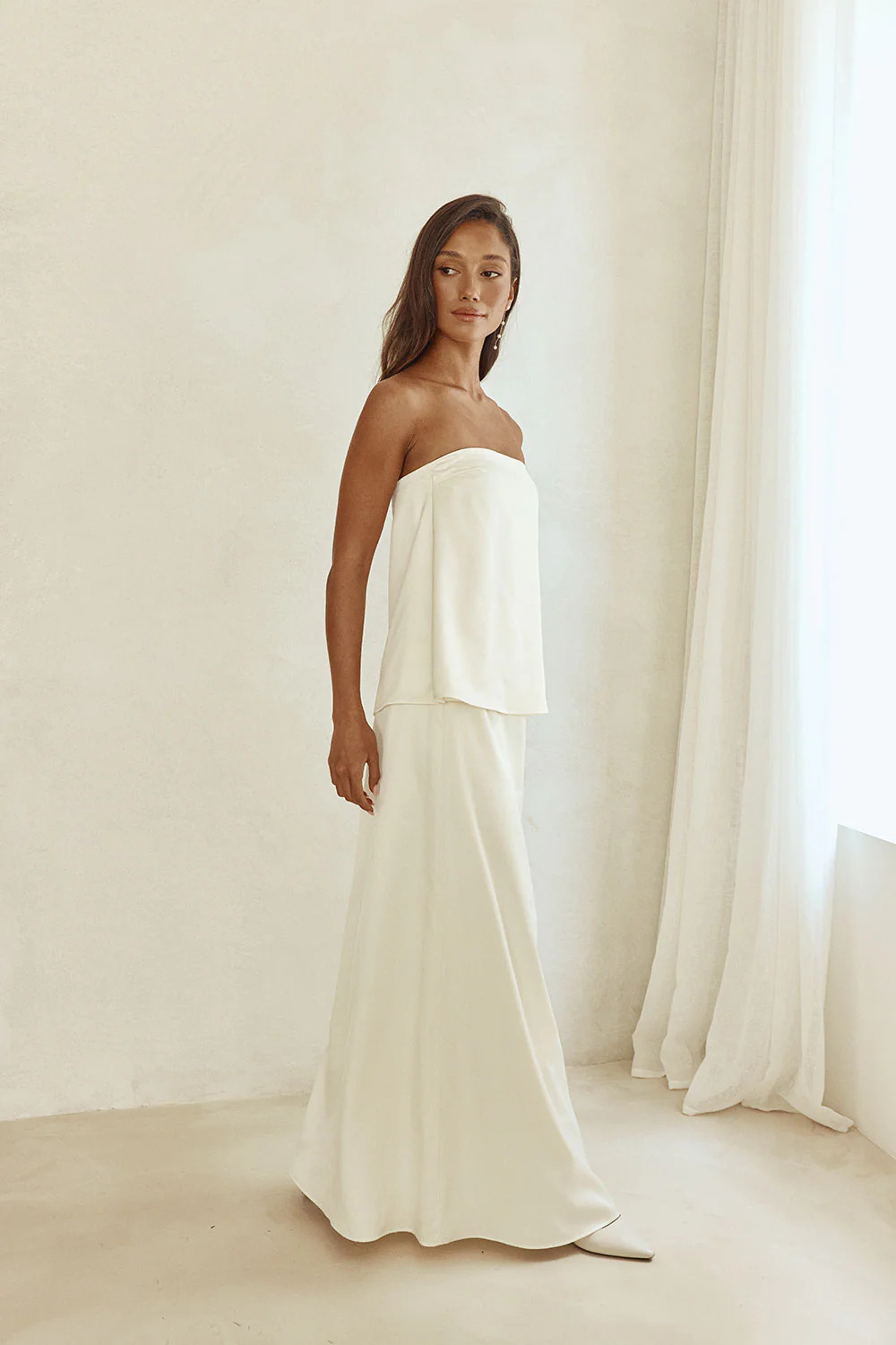 Bridal Cream Silky Strapless Mazxi Charli Dress | Sabo Skirt US