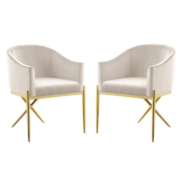 Home Square 2 Piece Velvet Dining Chair Set with Gold Metal Base in Cream - Walmart.com | Walmart (US)
