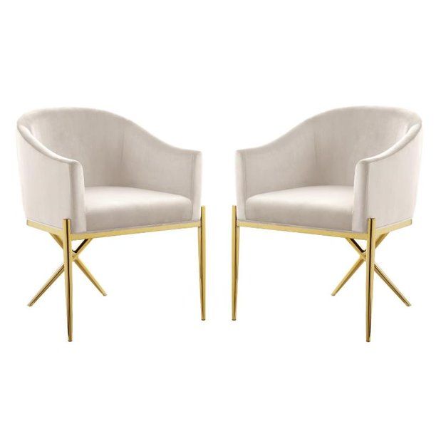 Home Square 2 Piece Velvet Dining Chair Set with Gold Metal Base in Cream - Walmart.com | Walmart (US)