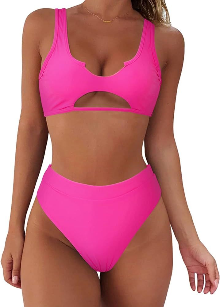SUUKSESS Women Cutout Bikini Sets Push Up High Waisted Swimsuits 2 Piece | Amazon (US)