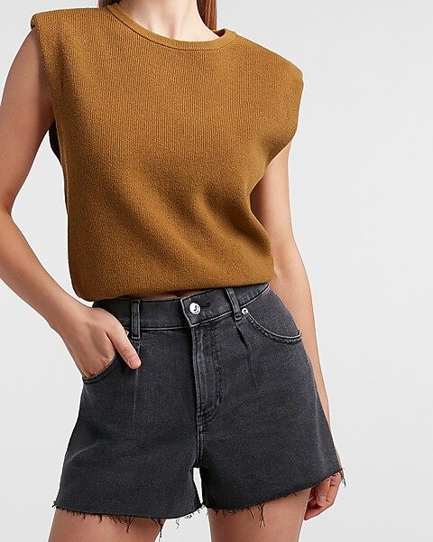 Ribbed Padded Shoulder Sweater | Express