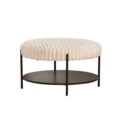 XINGHANZHENXUAN Beige Round Upholstered Ottoman with Storage Shelf, Faux Fur Footstool Coffee Table with Metal Legs for Living Room | Target