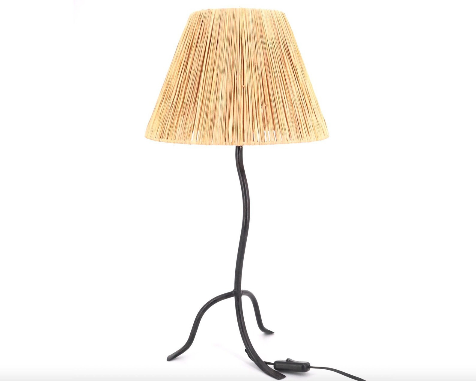 Tripod Metal Table Lamp, Raffia Lampshade, 1980s / Modernist, Folk, Country, Cottage, France - Et... | Etsy (US)