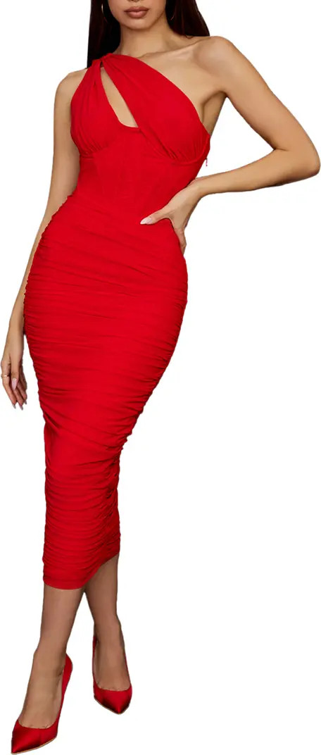 Valentina Asymmetric Cutout One-Shoulder Midi Dress | Nordstrom