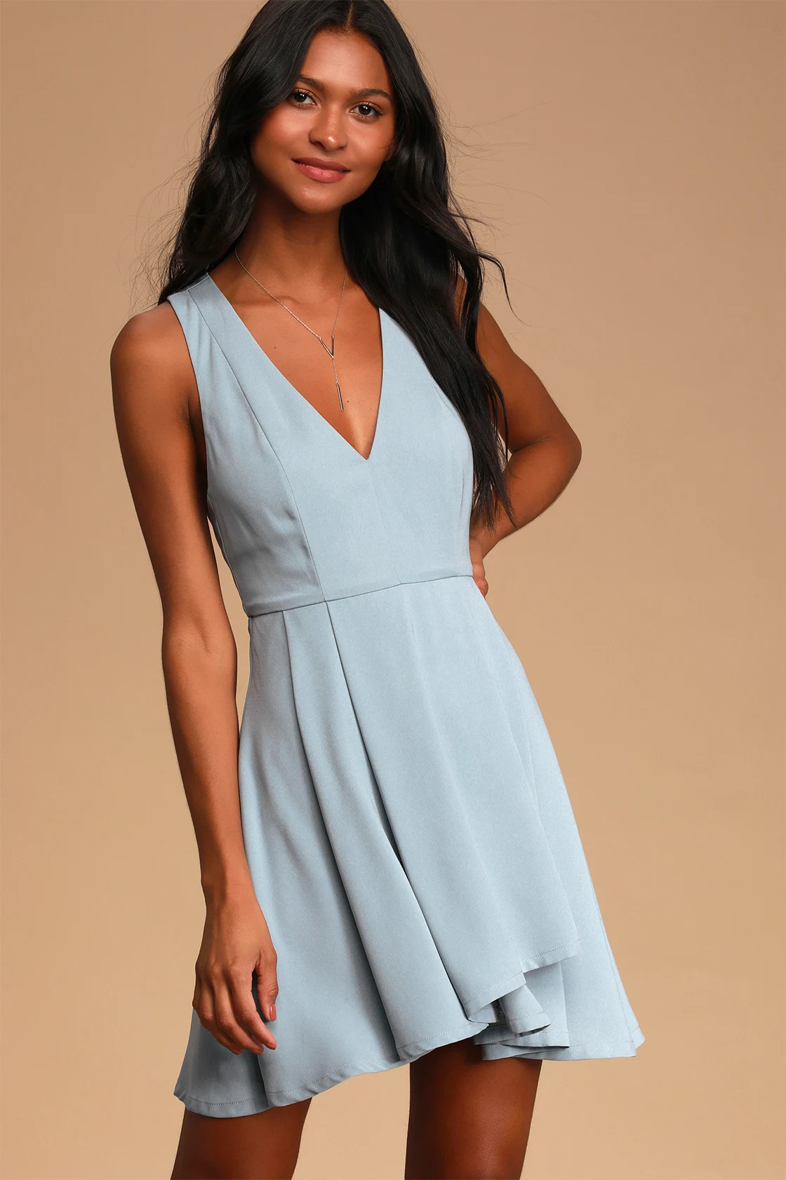 Seeing Chic Dusty Blue Skater Dress | Lulus