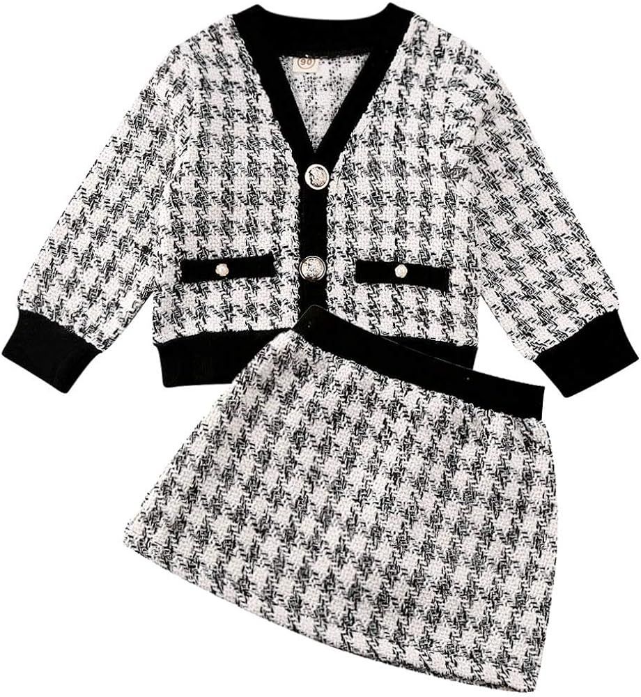 2Pcs Toddler Baby Girls Kid Long Sleeve Plaid Cardigan Coat Outwear +Plaid Dress Tutu Skirt Princess | Amazon (US)