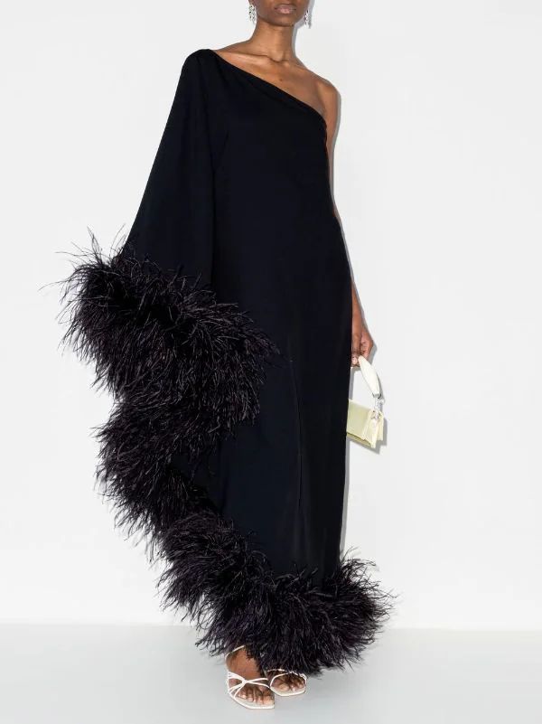 Taller Marmo Ubud one-shoulder feather-trim Gown - Farfetch | Farfetch Global