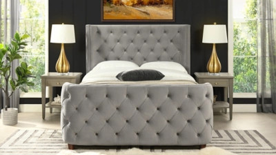 Jennifer Taylor Brooklyn Queen Tufted Panel Bed, Opal Gray | Ashley