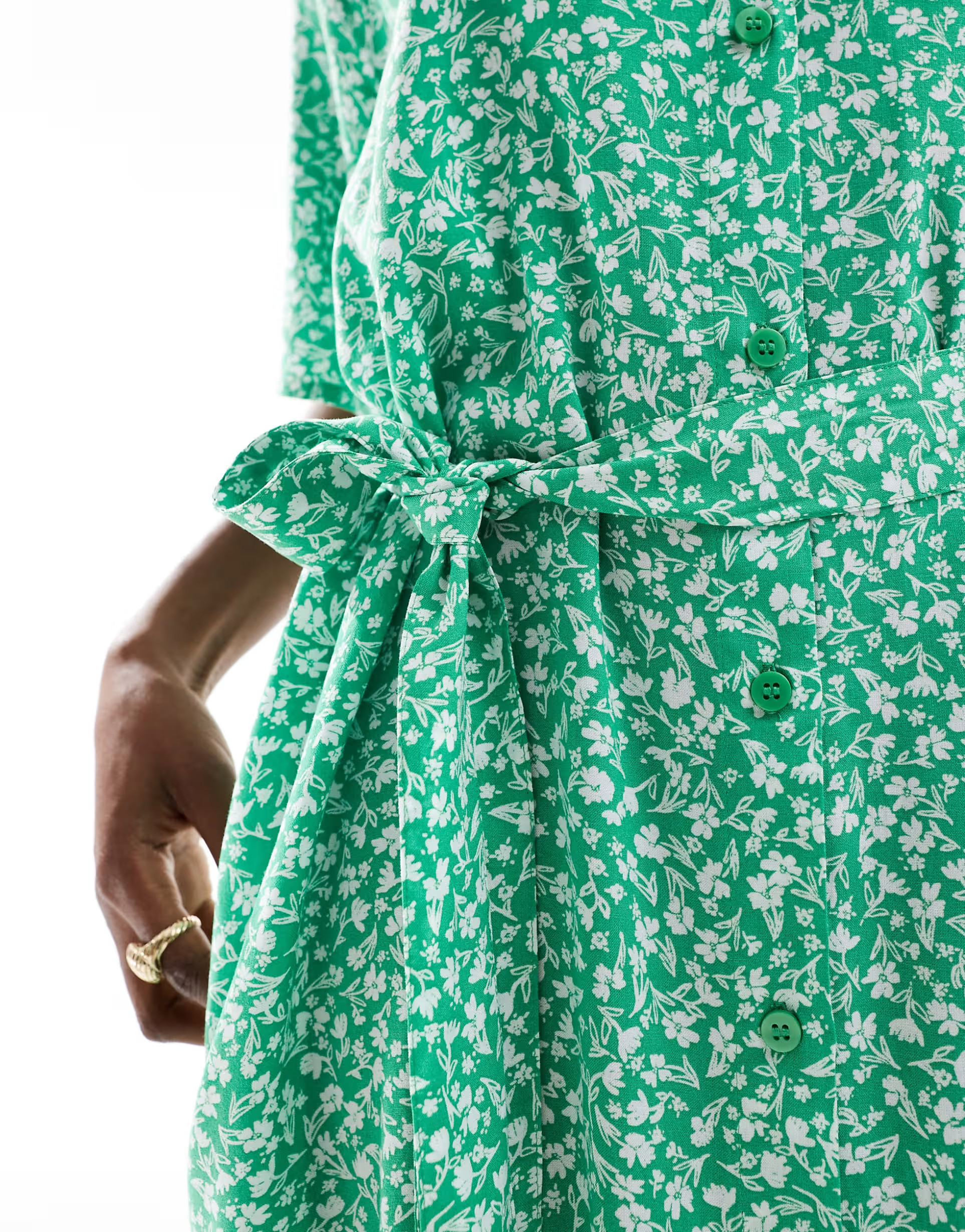 Monki tie waist midi shirt dress in green meadow print exclusive to ASOS | ASOS (Global)